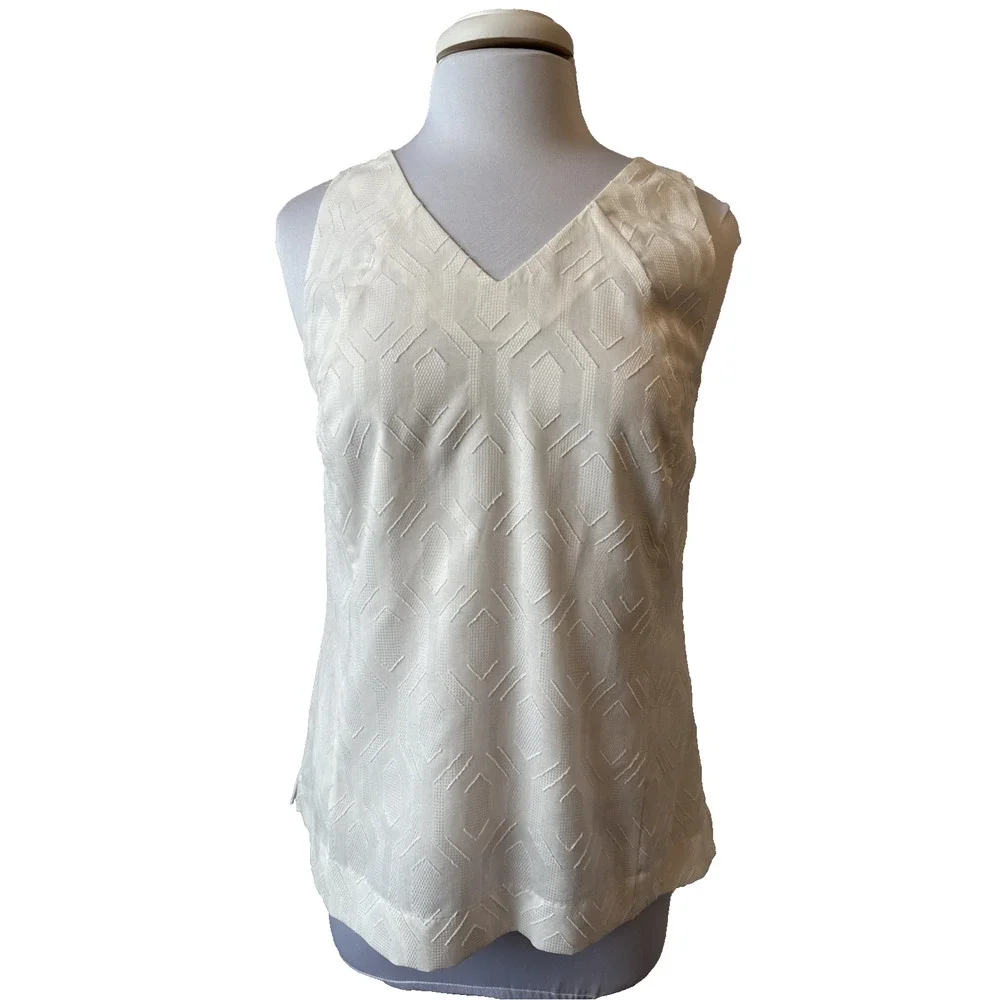 Banana Republic Womens 6 Neutral Chic Jacquard Tank Talc White Sleeveless Blouse